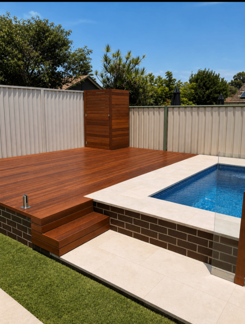 High-end hardwood pool deck by Timberworx